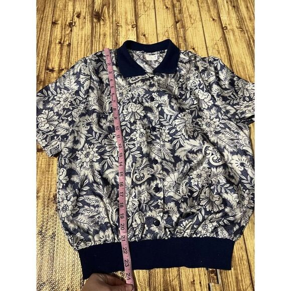 Vintage Lauren Lee Blue And White Floral Womens Blouse Padded Shoulders Size 14 - Picture 8 of 10